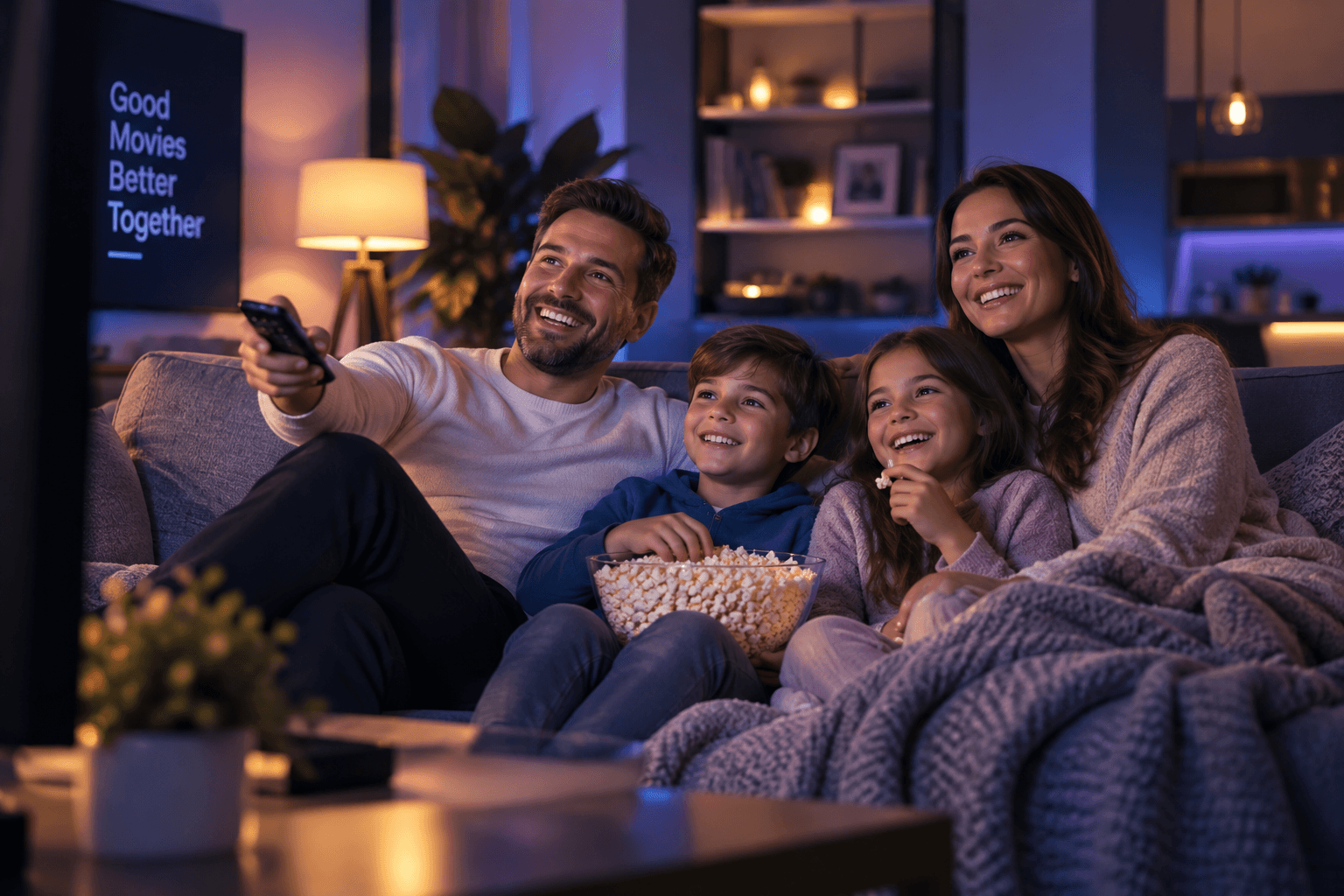 Family enjoying an evening together at home